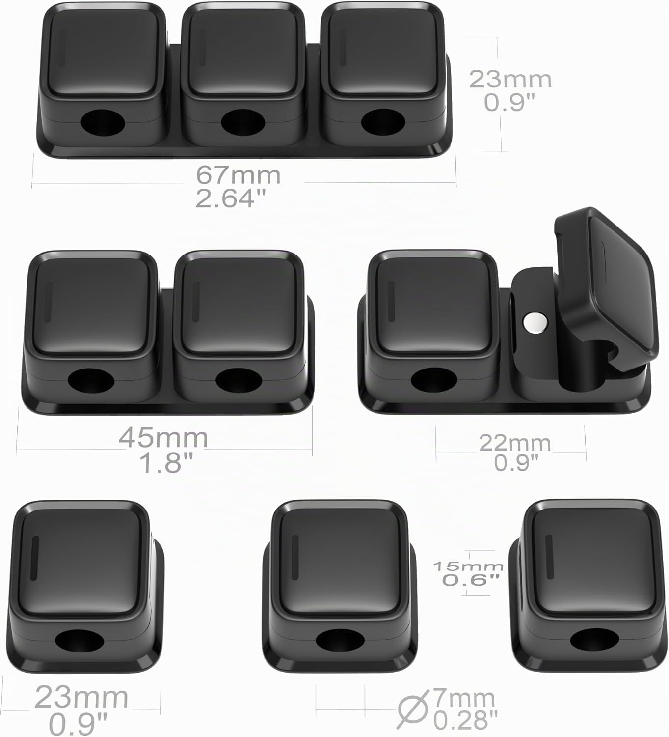 smofish Kabelhalter Kabelclips Kabel Management, 6 Pack 10-Slot Magnetische Schreibtisch Kabel Organizer, Stark Haftende Draht Ladegerät Halter Geschenk für Nachttisch, Küchengeräte（schwarz）