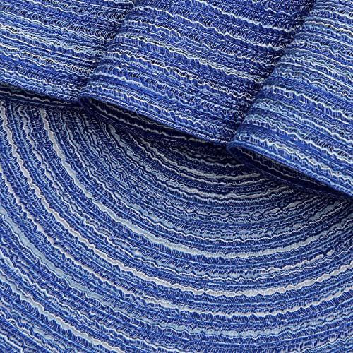 Image of SHACOS Round Braided Placemats Set of 8 Round Table Mats for Dining Tables Washable Fabric Kitchen Table Place Mats (Blue White, 8)