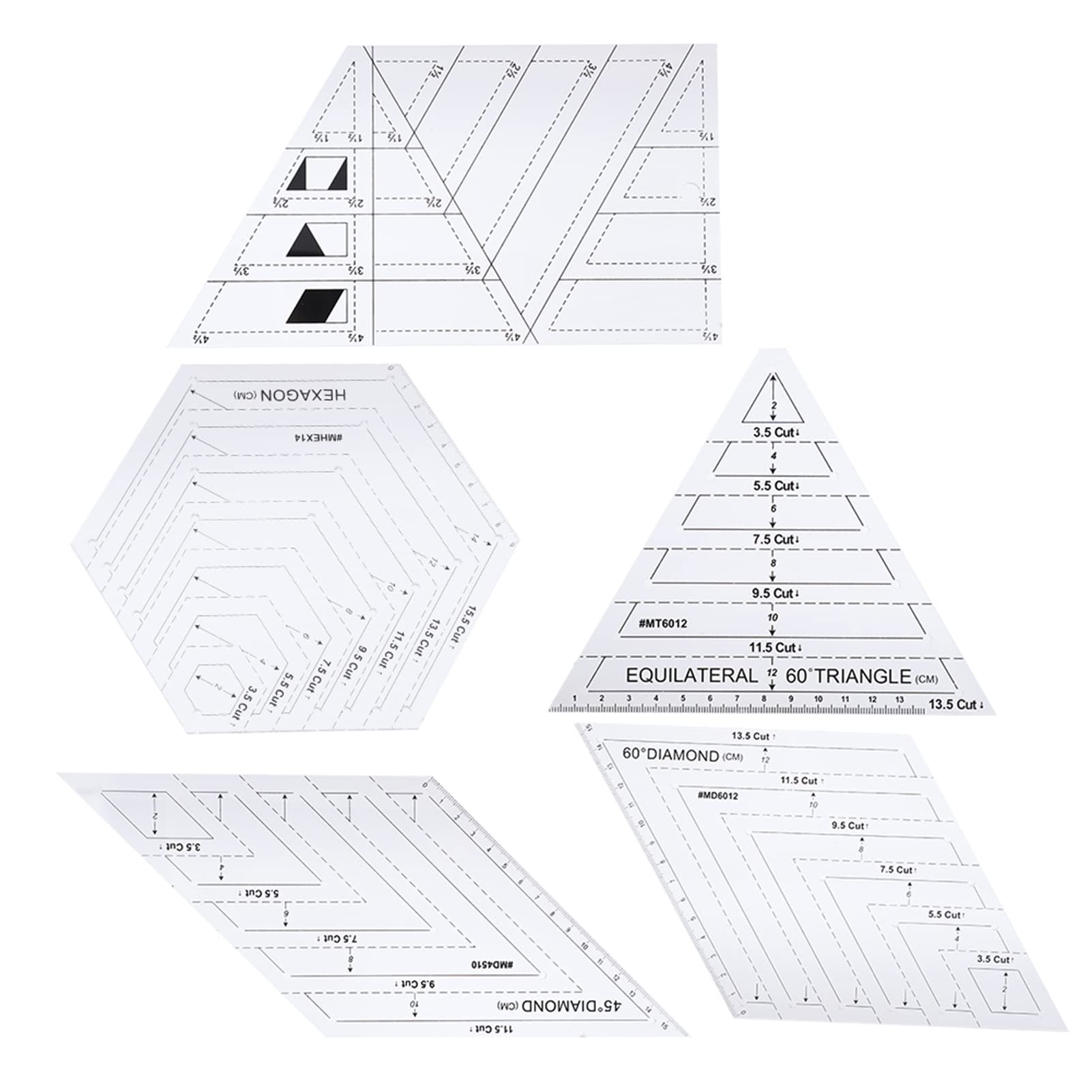 Jelquix Quilting Ruler Transparent Lightweight Patch-Work Templates for Accurate Measuring and Cutting 5 Pcs