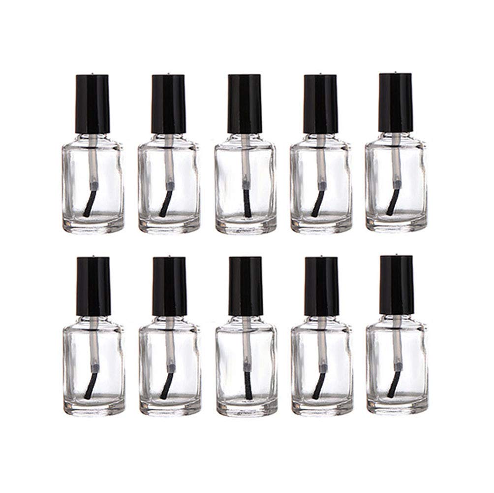10Pcs 15ML 0.5OZ Empty Clear Glass Nail Polish Bottles Refillable Nail