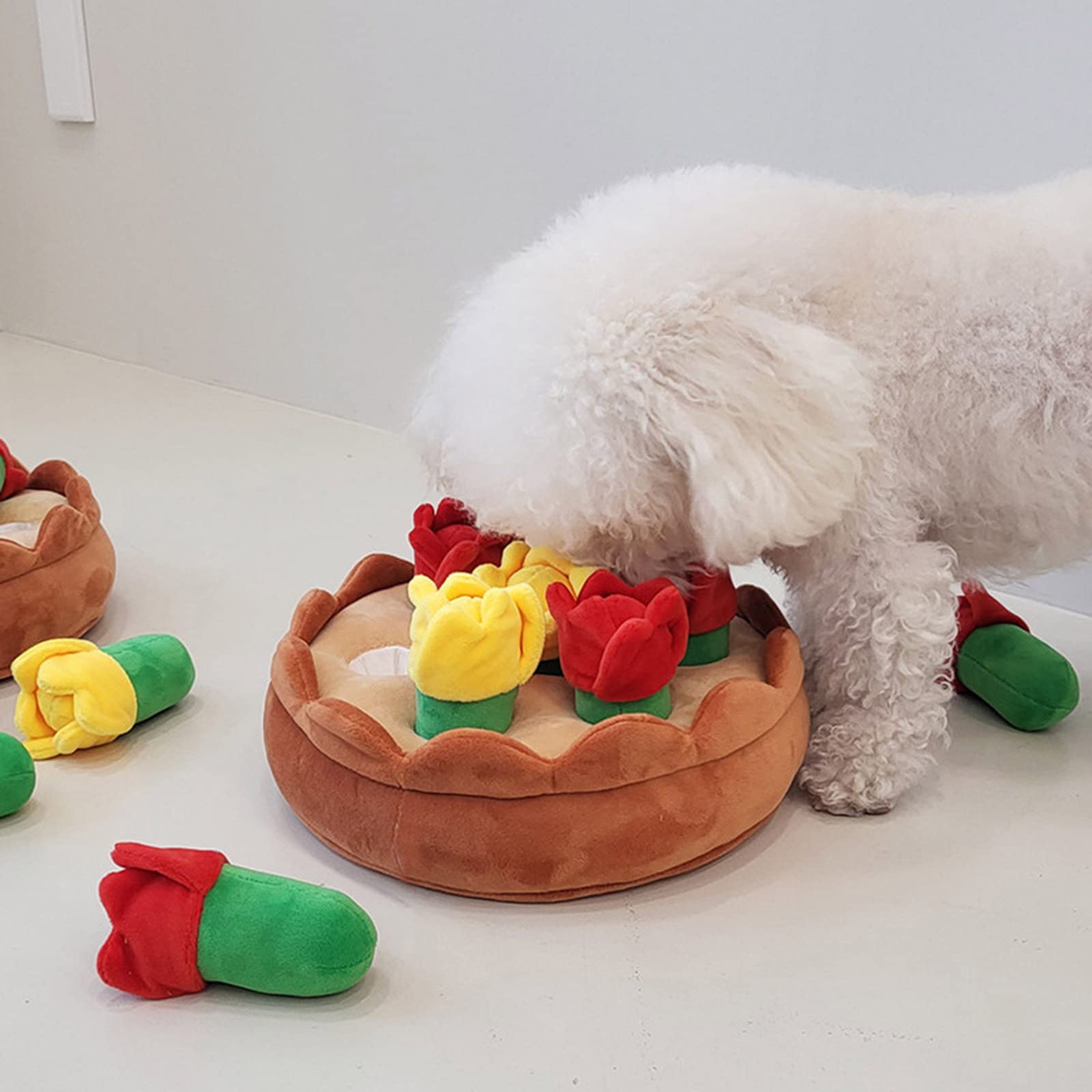 Jouet à renifler pour chiens de petite taille - Jouet en peluche puzzle fleur chats dentition agressifs - Mangeoires de nourriture pour chiens agressifs - Petites races couineurs