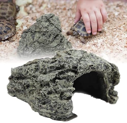 FTVOGUE Steinhöhlenunterstand aus Kunstharz, Verstecktes Schildkrötenhaus für Reptilien, Schildkröten, Fische, Frösche, Zoo, Aquarium, Dekoration, Ornament(13.5 x 11 x 8cm)