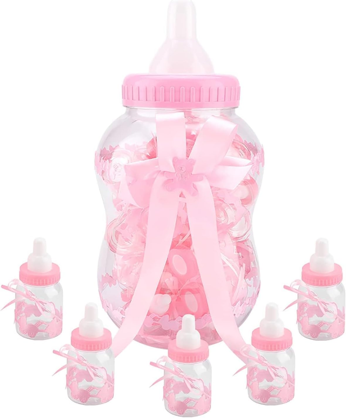HERCHR 30pcs Baby Bottle Shower Favor, Mini Plastic Candy Bottle, Candy Baby Bottle Favors, Feeding Bottle Candy Box Fillable Candy Bottle for Baby Shower Party(Pink)