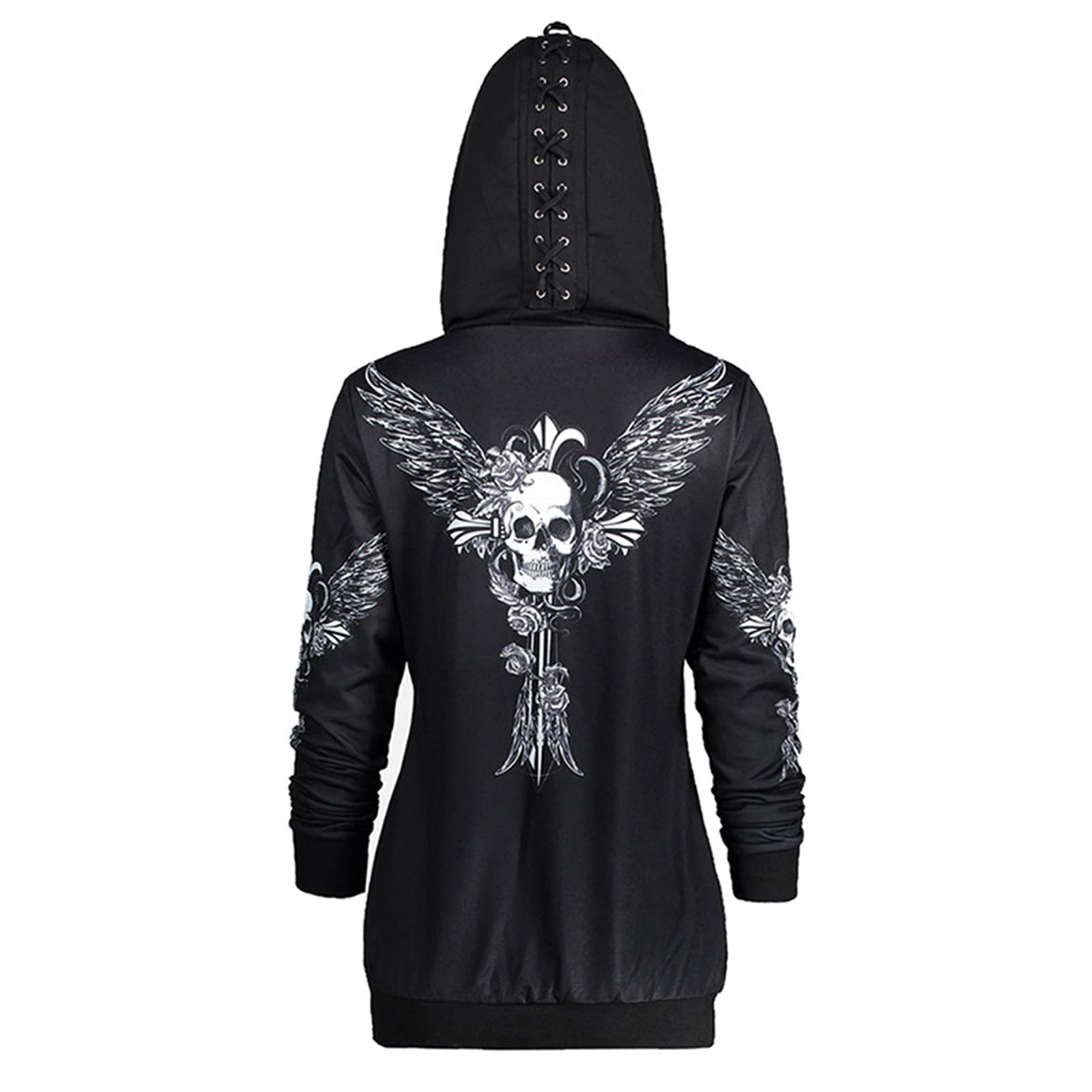 Women's Skull Zip up Hoodies Halloween Punk Zipper Top Gothic Streetwear Jacket