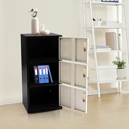 Miniatura 6 de DYRABREST Armario de almacenamiento de oficina de metal de 3 puertas, estilo industrial, armario de almacenamiento para el hogar, armarios con