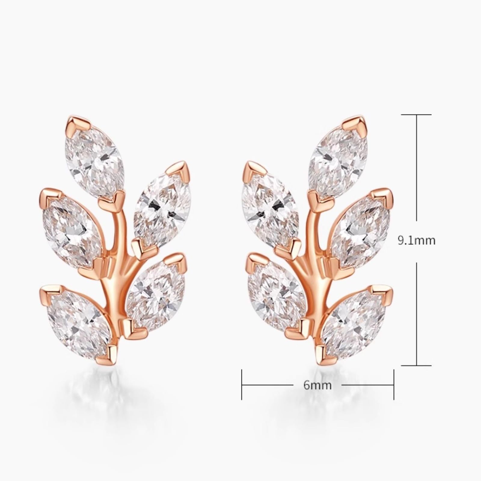 Pendientes de oro rosa con diamantes marquesa de 9 quilates, 14 quilates y 18 quilates, aretes de tuerca de oro real para mujer
