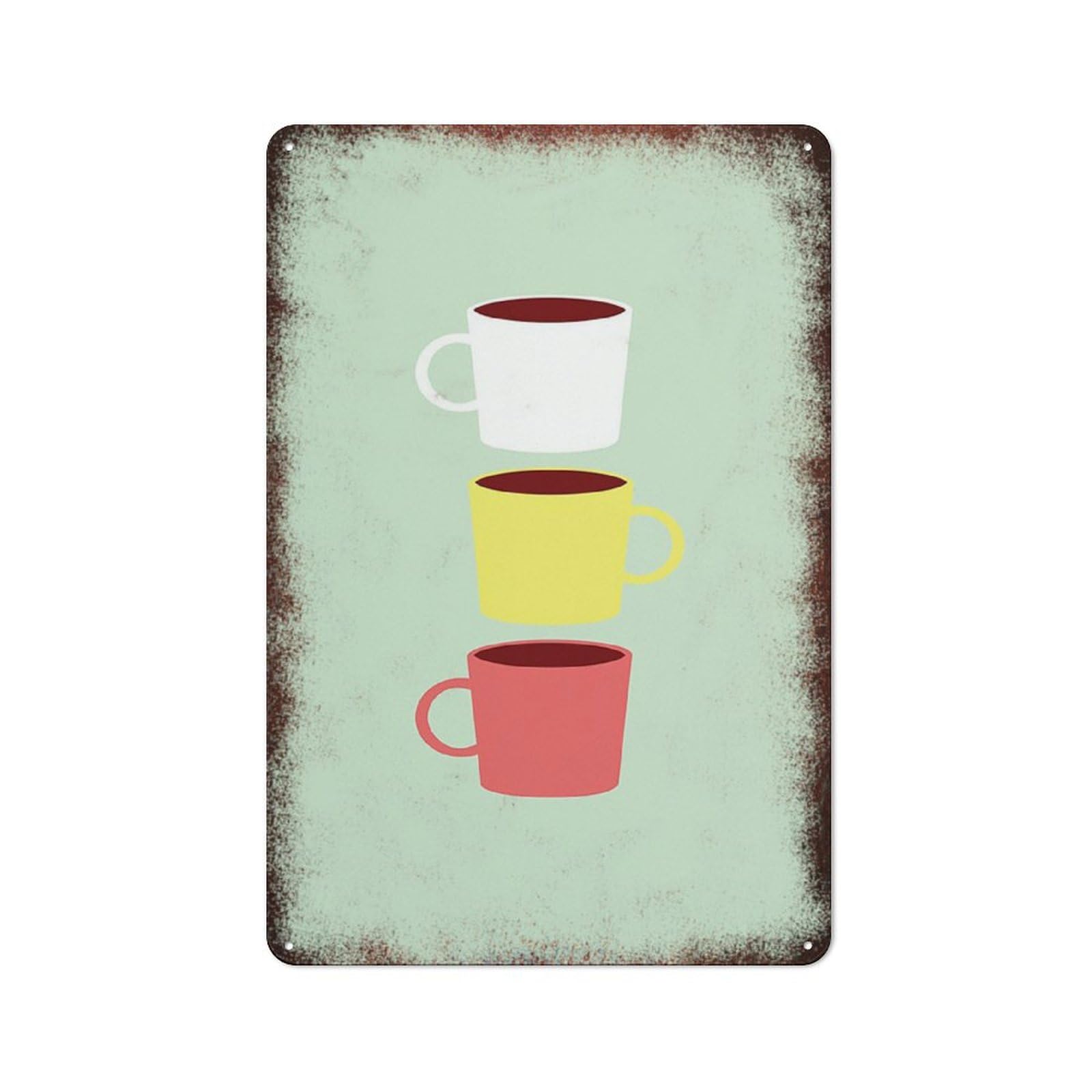peiyeety Metal Tin Sign Metal Stacked Coffee Cups Pattern Vintage Rustic Wall Art Decor Kitchen Bathroom Bedroom Living Room Cafe Farmhouse Entryway Office Garage Home Bar Laundry Room Porch 6x8 Inch