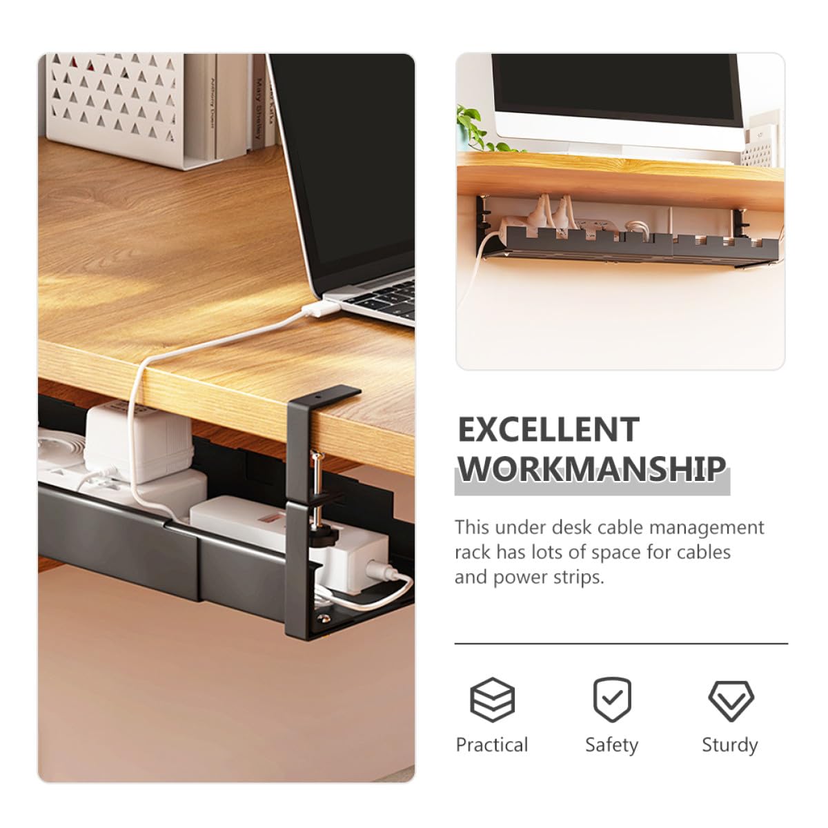 Untertisch Kabelorganizer Kabelmanagement Ablage Ausziehbar Kabelhalter für Schreibtisch Kabelverstecker Kabelkanal für Büro und Zuhause Kabelaufbewahrung ohne Bohren