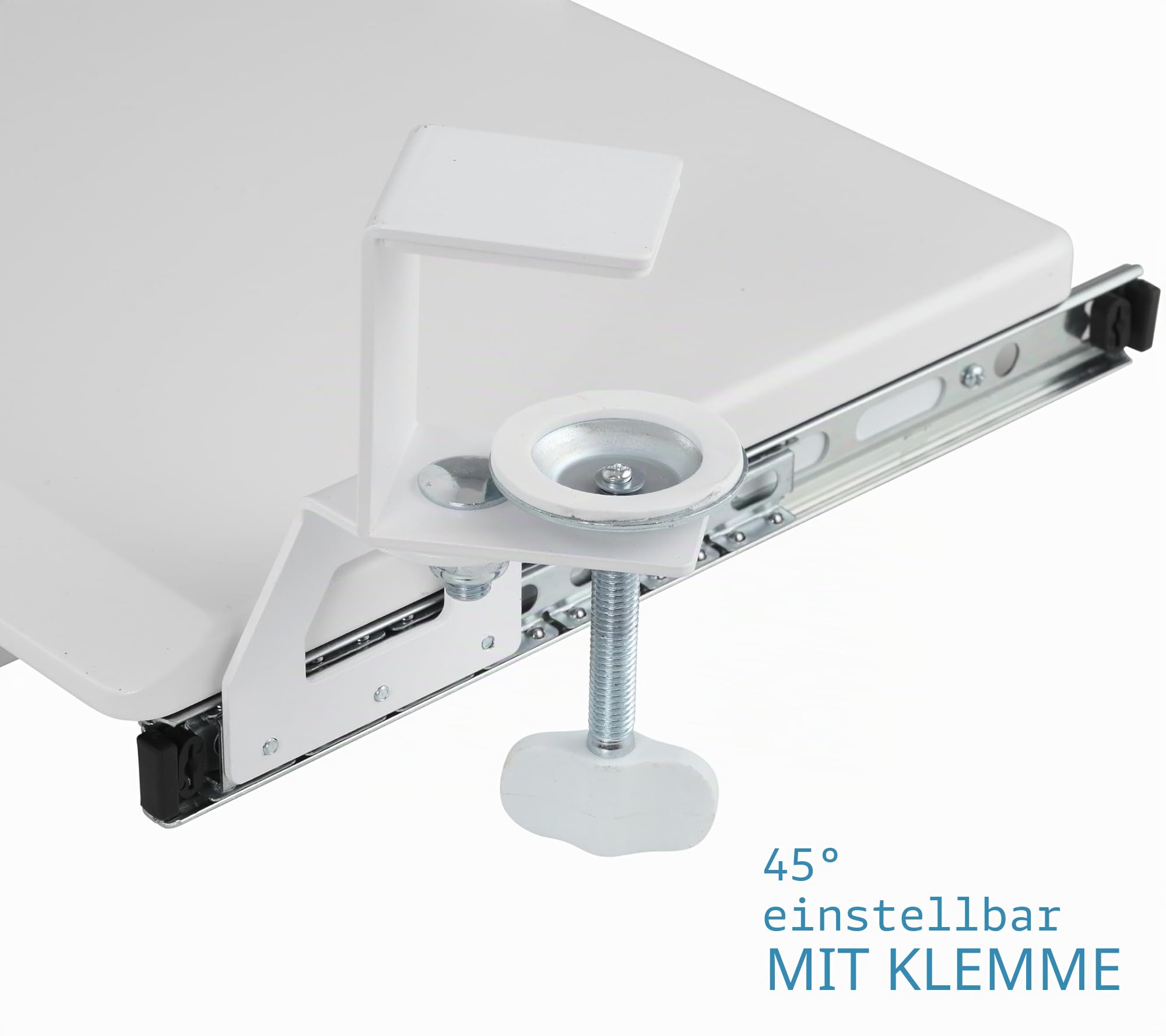 ETHU Tastaturablage unter dem Schreibtisch 680 x 300 mm, Ausziehbare Tastaturablage mit 180° Verstellbarer C-Klemme für L-förmigen Schreibtisch, Computer-Tastaturständer für Zuhause und Büro, Weiß