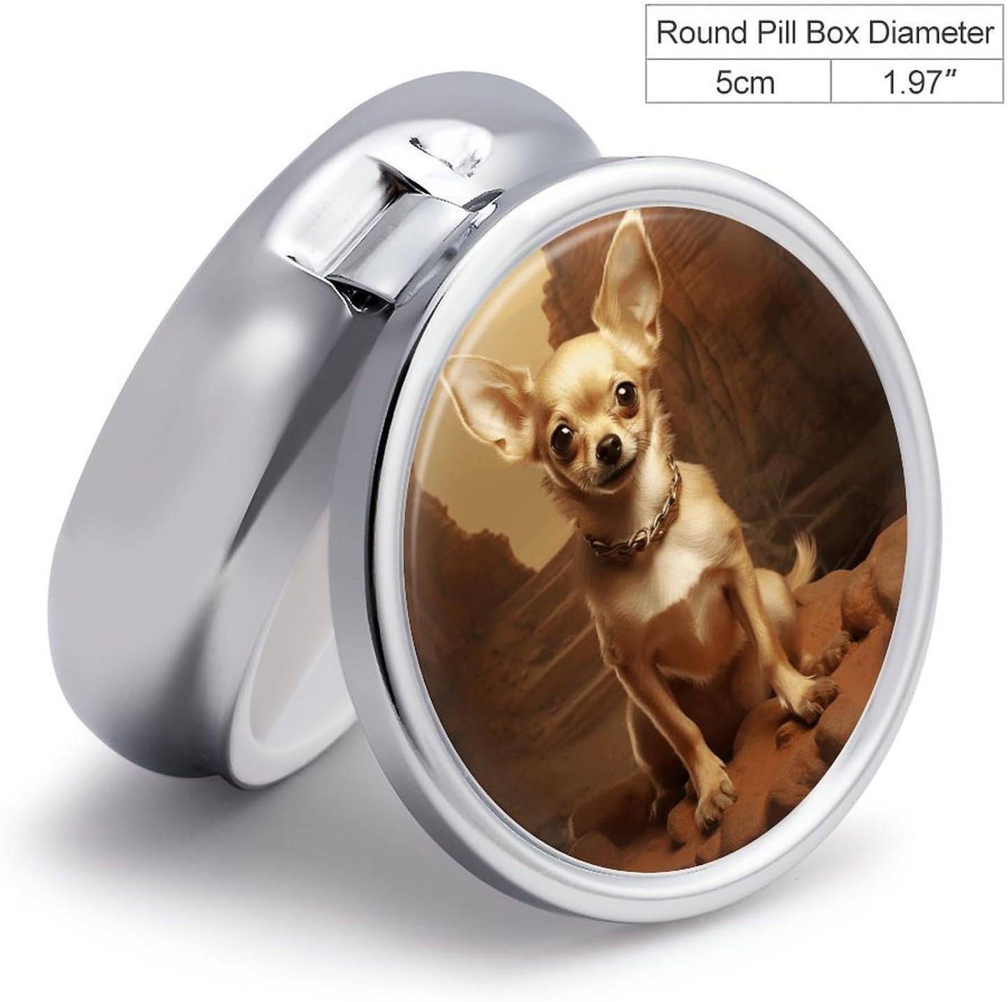 Round Silver Pill Box Small Pill Case for Purse and Pocket 3 Compartment image 2