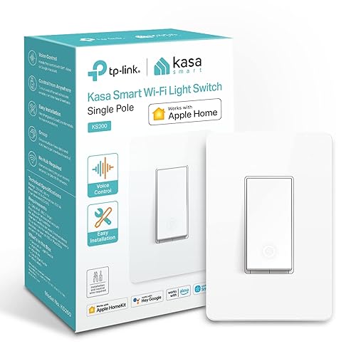 Kasa Apple HomeKit - Interruptor de luz inteligente KS200, un solo polo, requiere cable neutro, interruptor de luz Wi-Fi de 2.4 GHz, funciona con