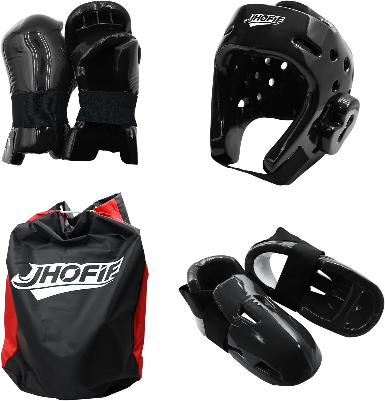 Martial Arts Karate Protective Sparring Gear Package Deal/Gift Adjustable Adult & Youth Headgear, UZJ Gloves & Kicks for MMA, Taekwondo, Boxing Training