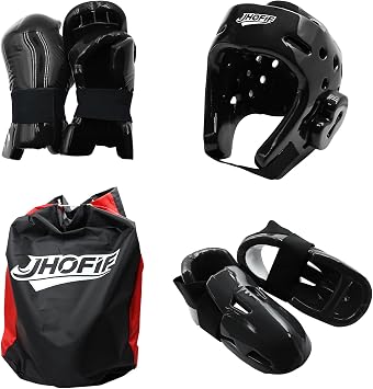Martial Arts Karate Protective Sparring Gear Package Deal/Gift Adjustable Adult & Youth Headgear, Gloves & Kicks for MMA, Taekwondo, Boxing Training