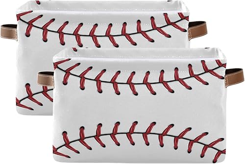 Cesta de almacenamiento rectangular de encaje de béisbol para sóftbol, caja de almacenamiento plegable con asas de cuero, cestas de regalo vacías