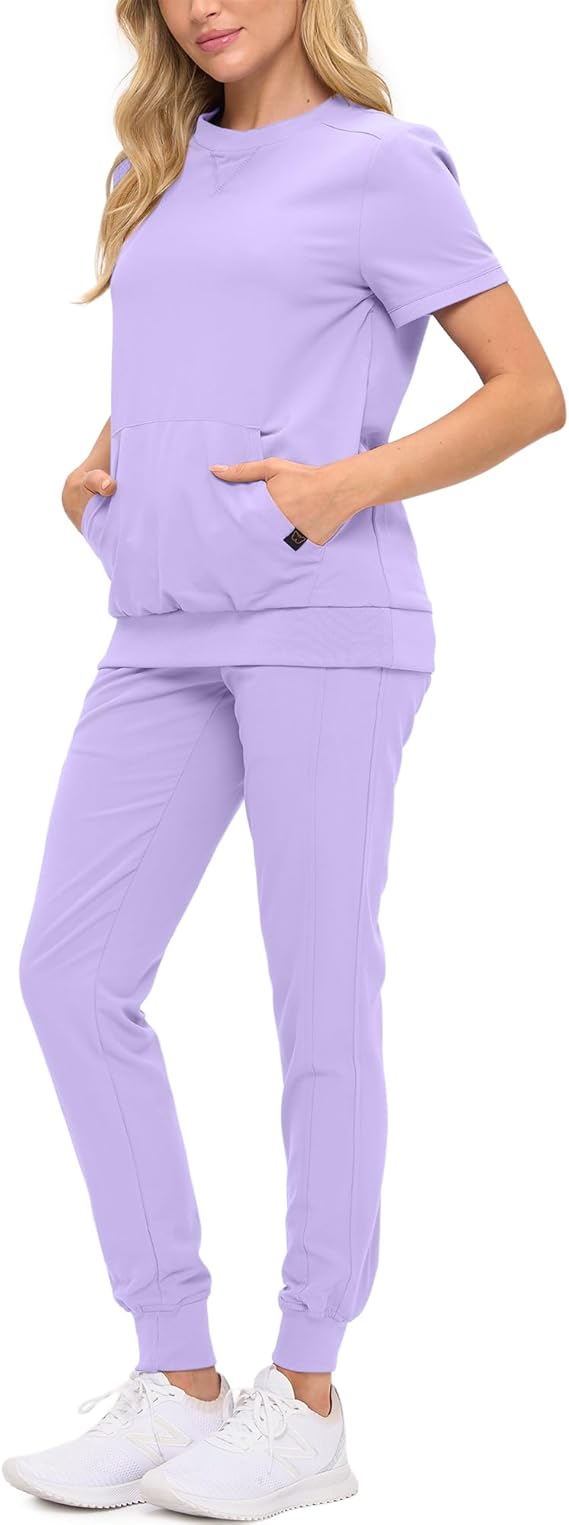 Women’s Scrub Set – Soft Stretch Fabric, Modern Fit Jogger Pants & Crew Neck Top