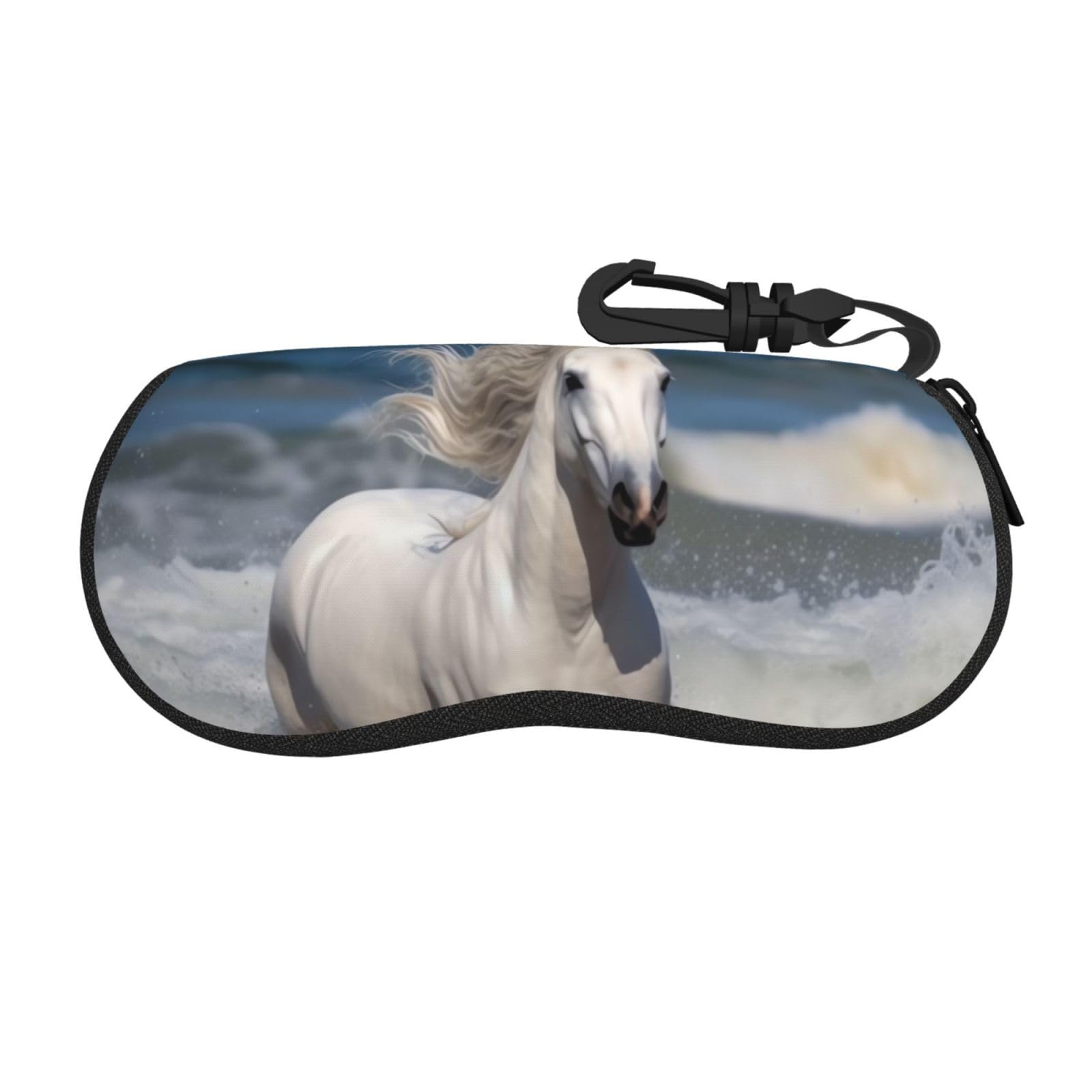 ANABPRMA White Horse Running On The Sea Glasses Case Soft Shell, Lightweight Portable Sunglasses Case, Zipper Closure