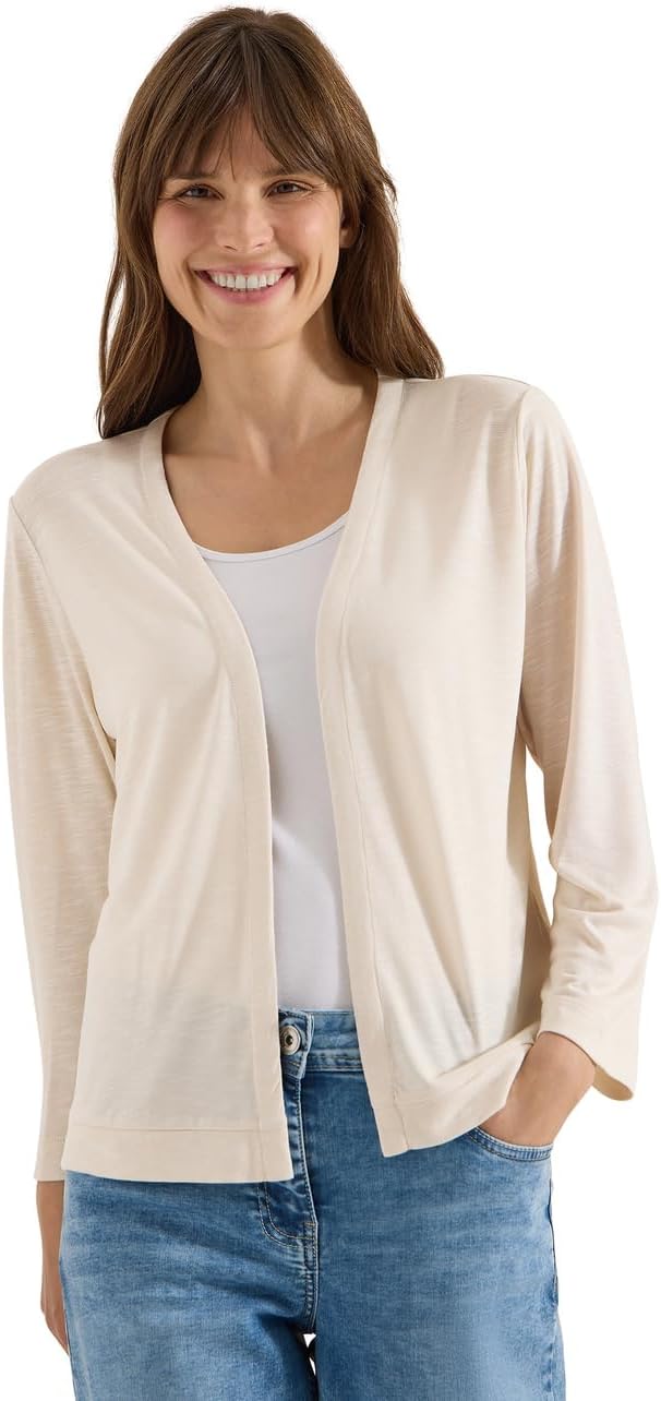 Cecil Women's 3230393 Open Jacket in Plain Colour with 3/4 Sleeves (Pack of 1), Pearl beige, M