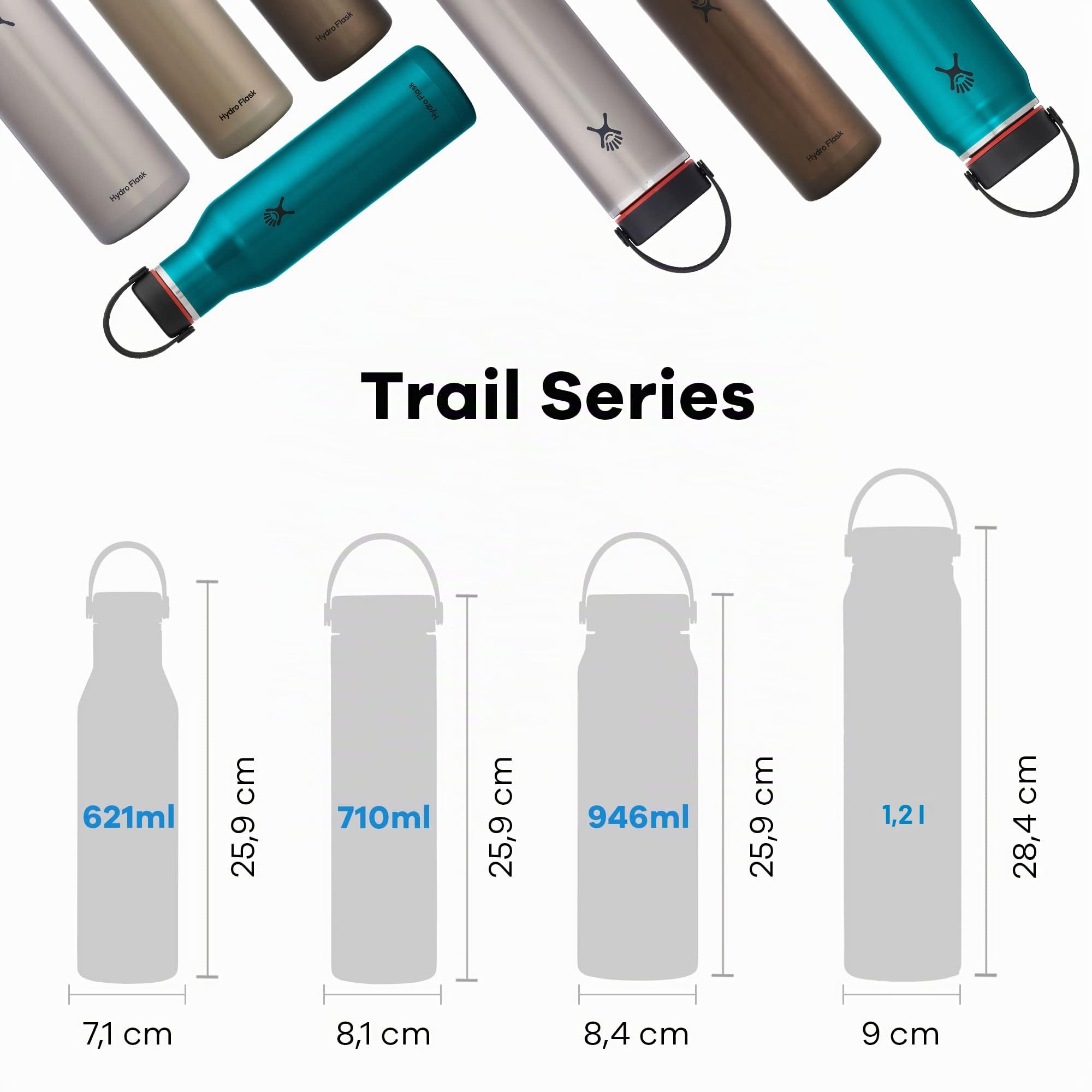 HYDRO FLASK - Leichte Trinkflasche mit 710 ml (24 oz) Trail Series - Vakuumisolierte, Wiederverwendbare Trinkflasche aus Edelstahl mit Auslaufsicherem Flex Deckel - Größe Öffnung - BPA-frei - Obsidian