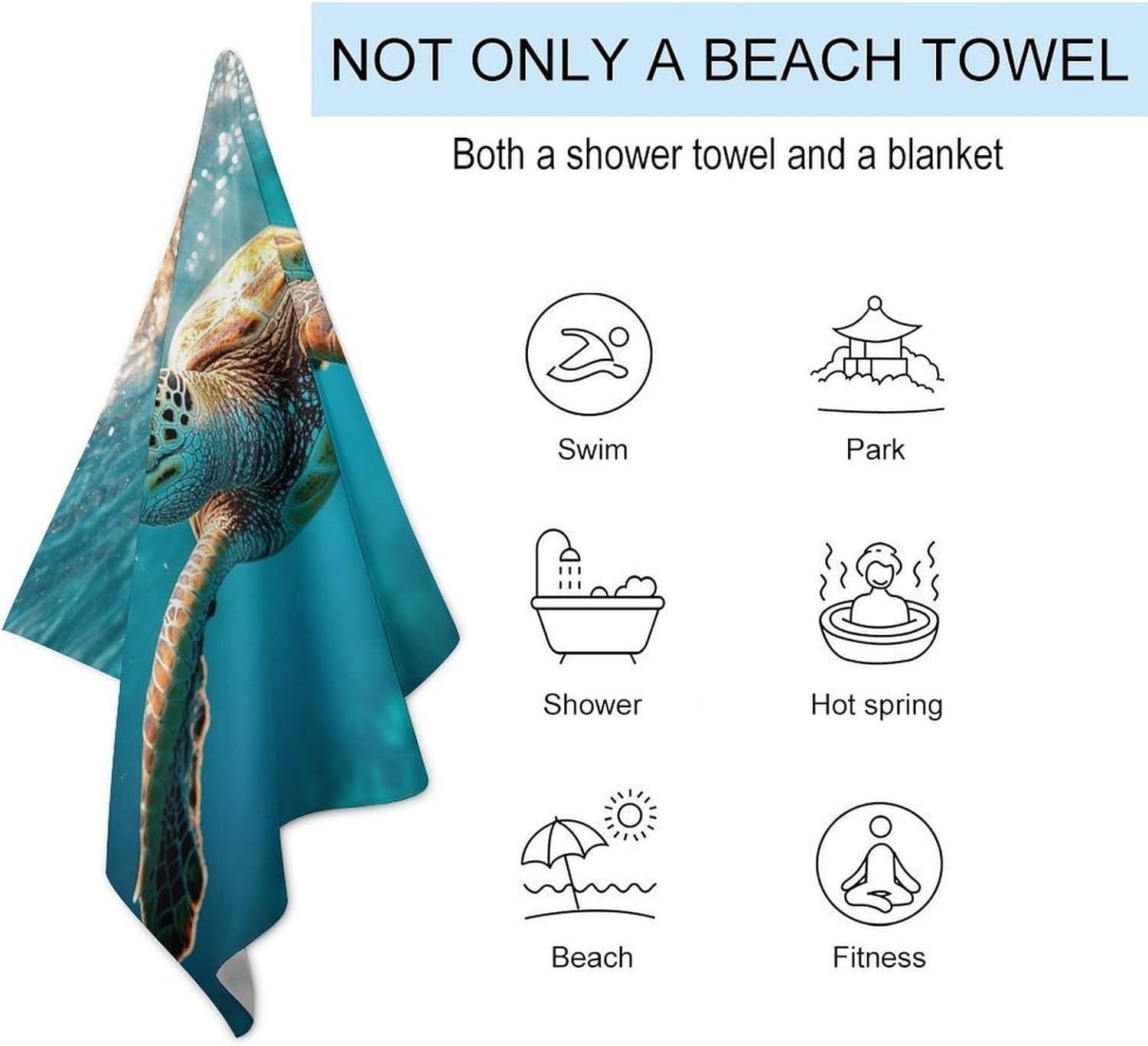 Turtle Swimming in Hawaii Oversized Beach Towel Soft Absorbent Pool Bath Swim Towels for Adults Travel Vacation Gifts 130x80cm