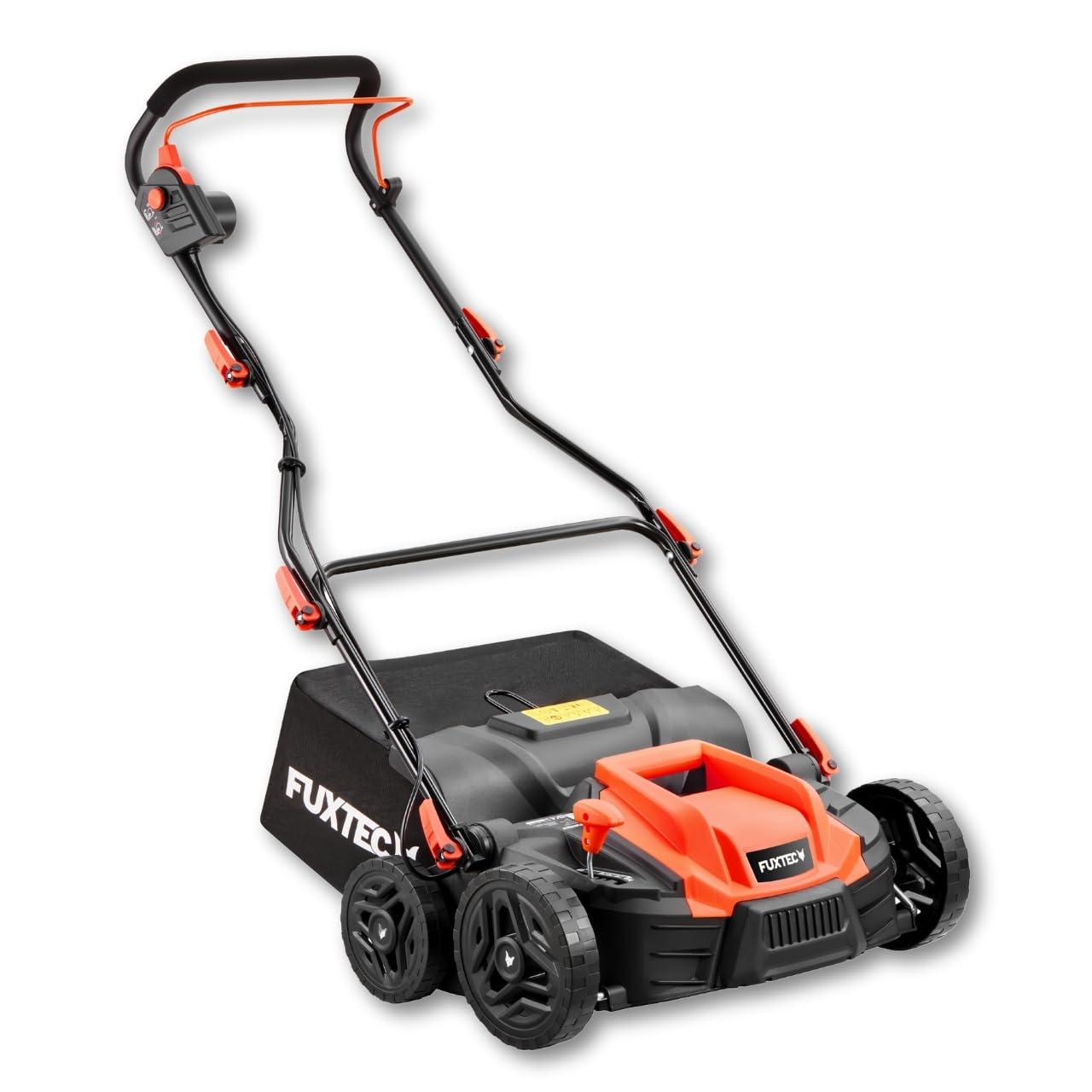 FUXTEC Scarificateur électrique FX-EV360, aérateur de gazon avec 1500 watts de puissance, largeur de travail 36 cm et réglage de la profondeur sur 5 niveaux, bac de ramassage 45 L