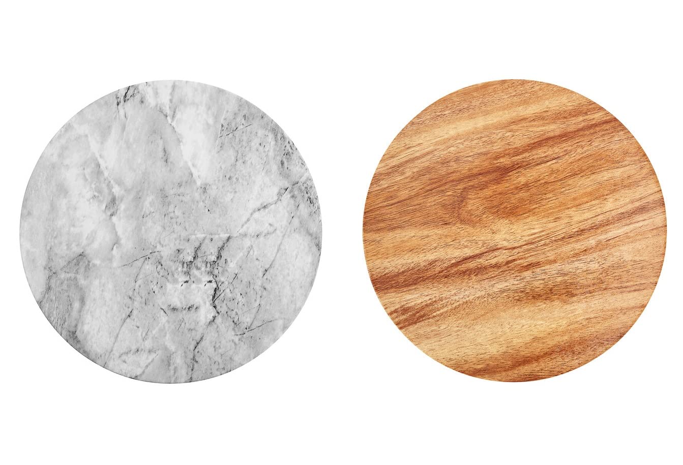 Reversible Marble and Wood Printed Cake Boards, Use for High-End Cake and Charcuterie Presentation, Size: 7" x 12" Rectangle with Handle, 8 Count