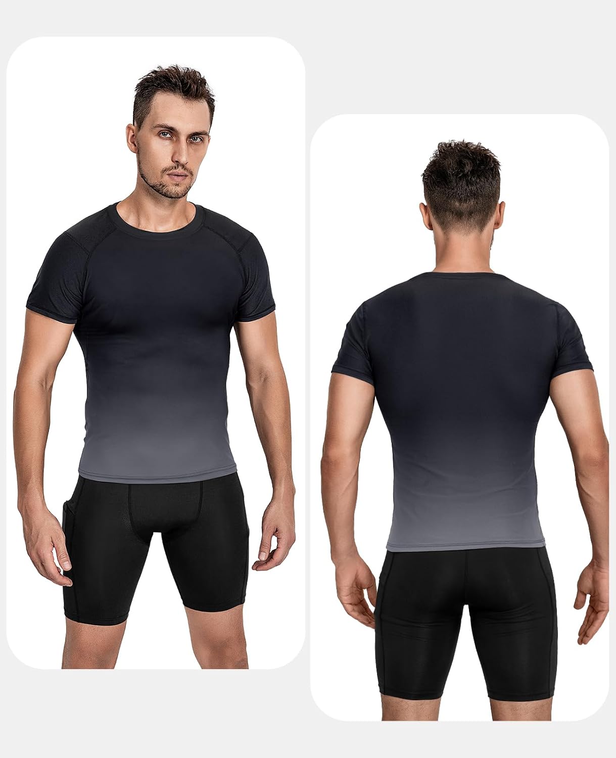 Niksa Men's Compression Shirts, Short Sleeve Athletic Compression Tops Dry Workout T Shirt, Rash Guard Base Layer Undershirt - Image 2