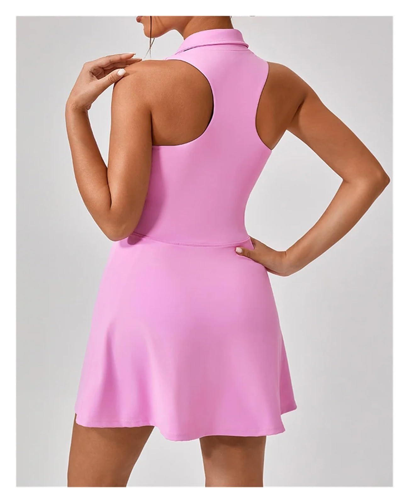 Vestido Padel Mujer Vestido De Tenis For Mujer, Cuello Vuelto, Cremallera Frontal, 2 En 1, Ajustado For Deportes Golf, Entrenamiento Físico, Correr, Falda Pantalón con Bolsillo(Pink,L)