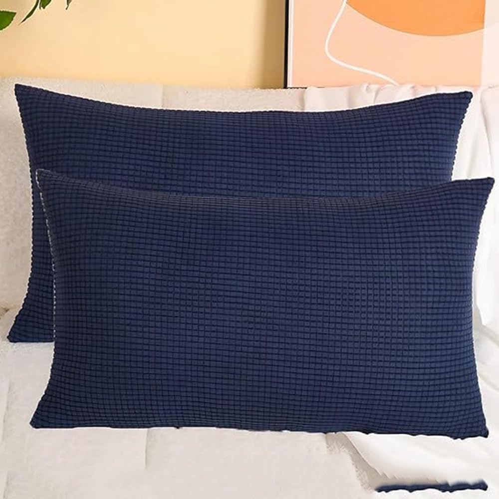 Sztruksowe Poszewki Na Poduszki 2 Sztuki W Rozmiarze Super King,Miękkie Poszewki Dekoracyjne O Niestandardowym Rozmiarze Niewidoczny Zamek Błyskawiczny(Navy blue,70x80 cm Set Of 2)