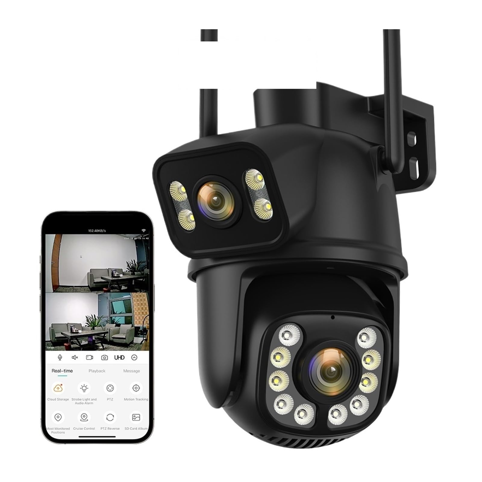 Kamera bezpieczeństwa, Kamera 4K 8MP PTZ 4MP 4X Zoom cyfrowy Podwójny obiektyw ekran Automatyczne śledzenie CCTV Zewnętrzna kamera IP(4MP NO SD Card)