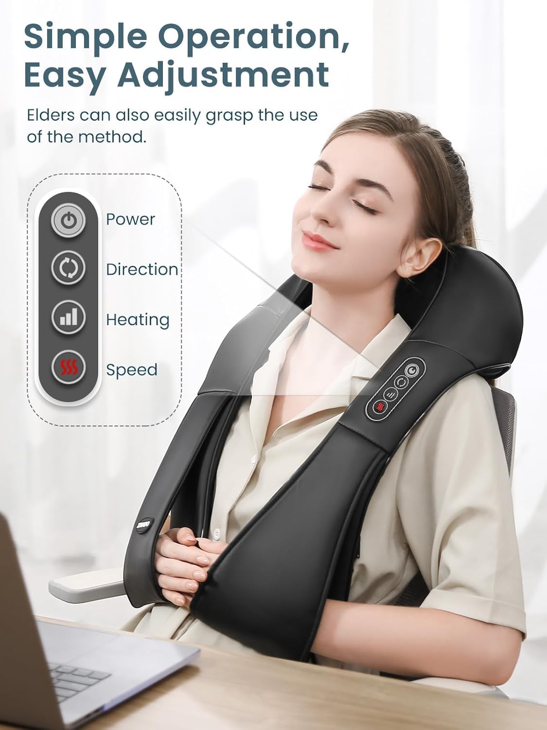 Careboda Masseur Cervical avec Chaleur, 3 vitesses, Shiatsu | Masseur cervical Shiatsu, chaleur, 3 vitesses, pétrissage profond, soulage douleurs, bureau/conducteur/cadeau.