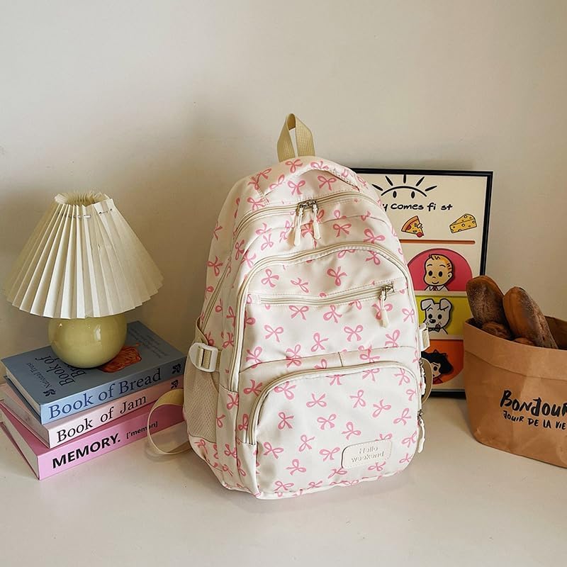 Pink Bow Backpack Set, 3pcs Cute Kawaii Backpack Set, Coquette Bow Daypack Rucksack with Multi-pocket (Pink)4