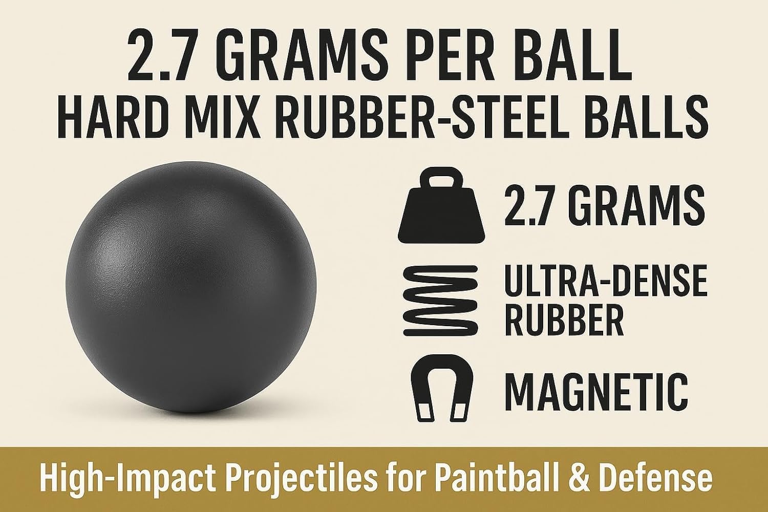 100 x Premium Quality Hard Mix Rubber Steel Balls Paintballs Reballs 50 Cal. Pistols Home Defense - Billes D'acier en Caoutchouc dur Paintball Calibre .50