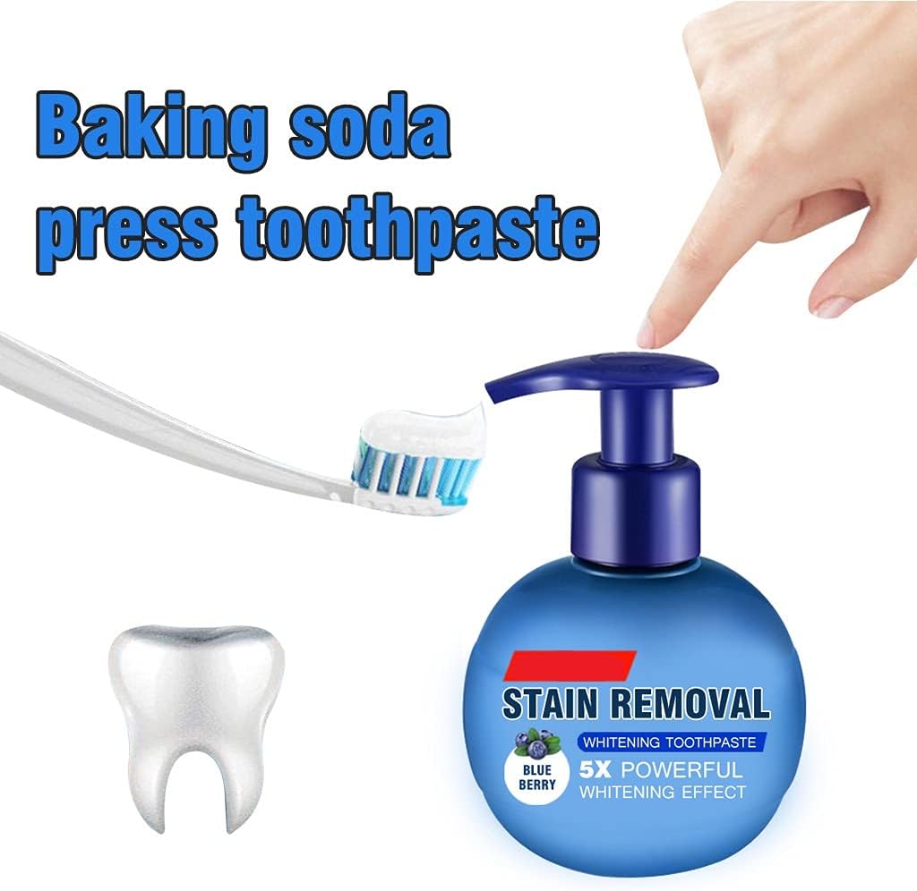 NVYUE Press Toothpaste,Baking Soda Whitening Toothpaste,Stain Removal Whitening Toothpaste Strong Cleaning Power Natural Stain Remover Fluoride-Free Toothpaste（Blueberry Flavor）: Health & Personal Care