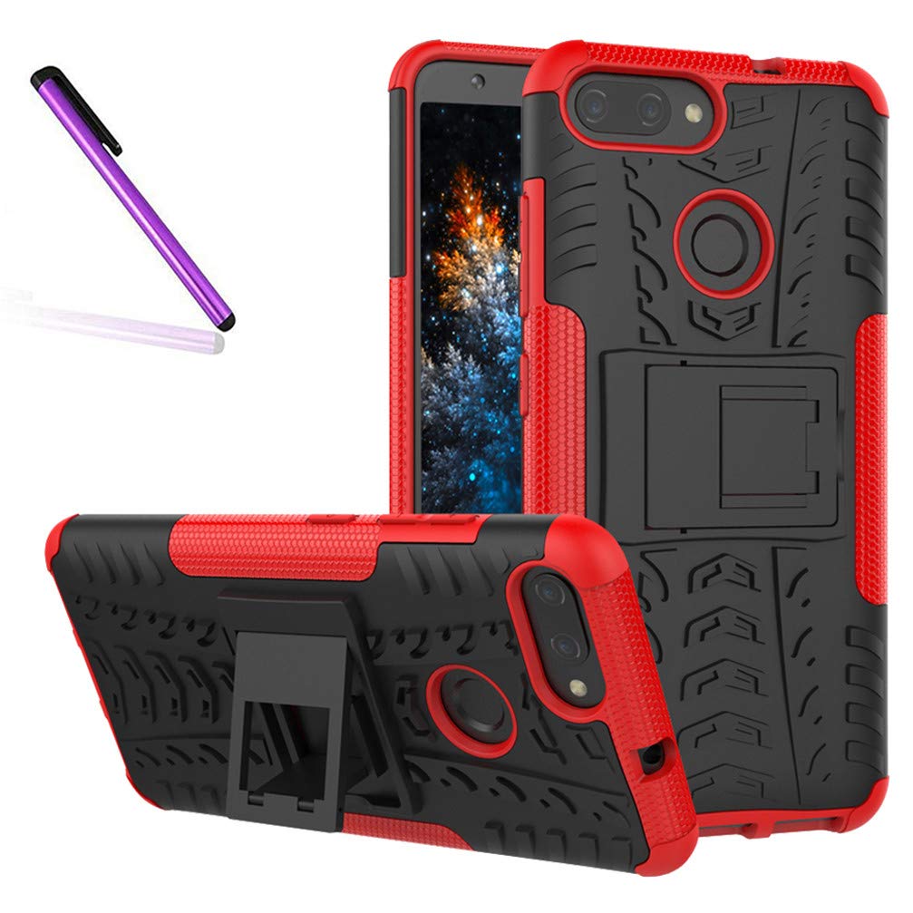 COTDINFORCA Case for OnePlus 5T Tyre Pattern Design Heavy Duty Tough Protection Case with Kickstand Shock Absorbing Detachable 2 in 1 Case Cover for OnePlus 5T (2017). Hyun Red