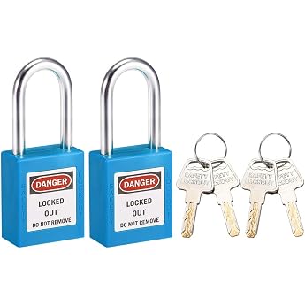 uxcell Lockout Tagout Lock 38mm Different Key Shackle Safety Padlock Blue Pack of 2