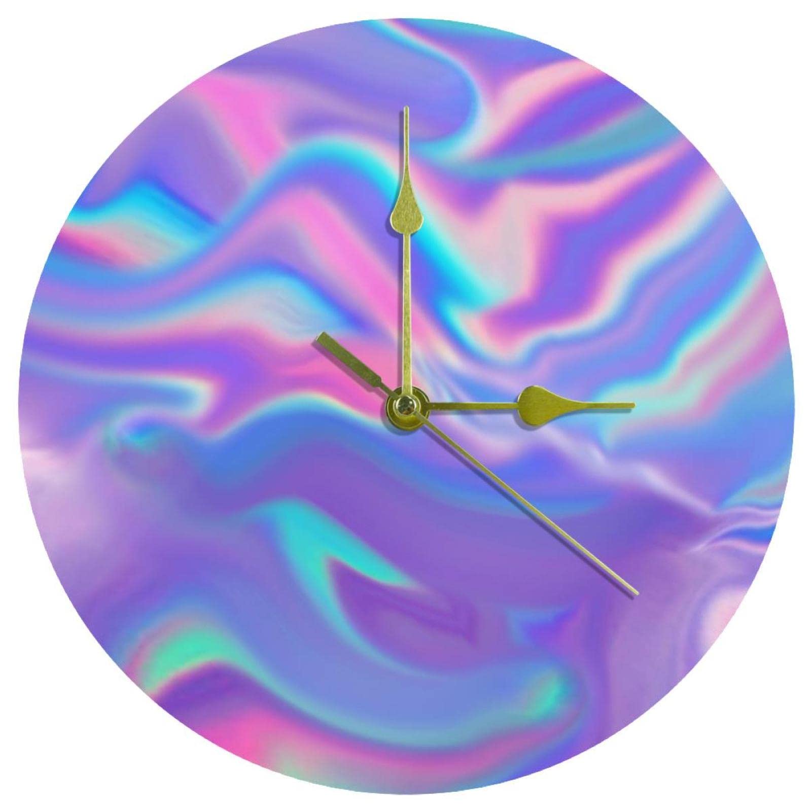 Horloge murale ronde décorative 24 cm acrylique marbre doré pour la maison
