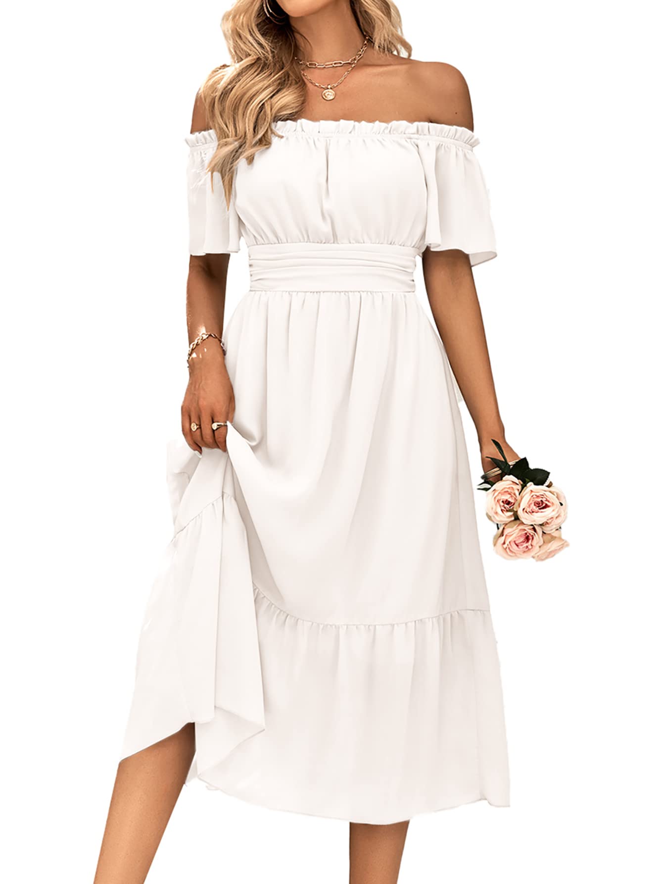 Rosita Off Shoulder Ruffle Sleeve Dress White