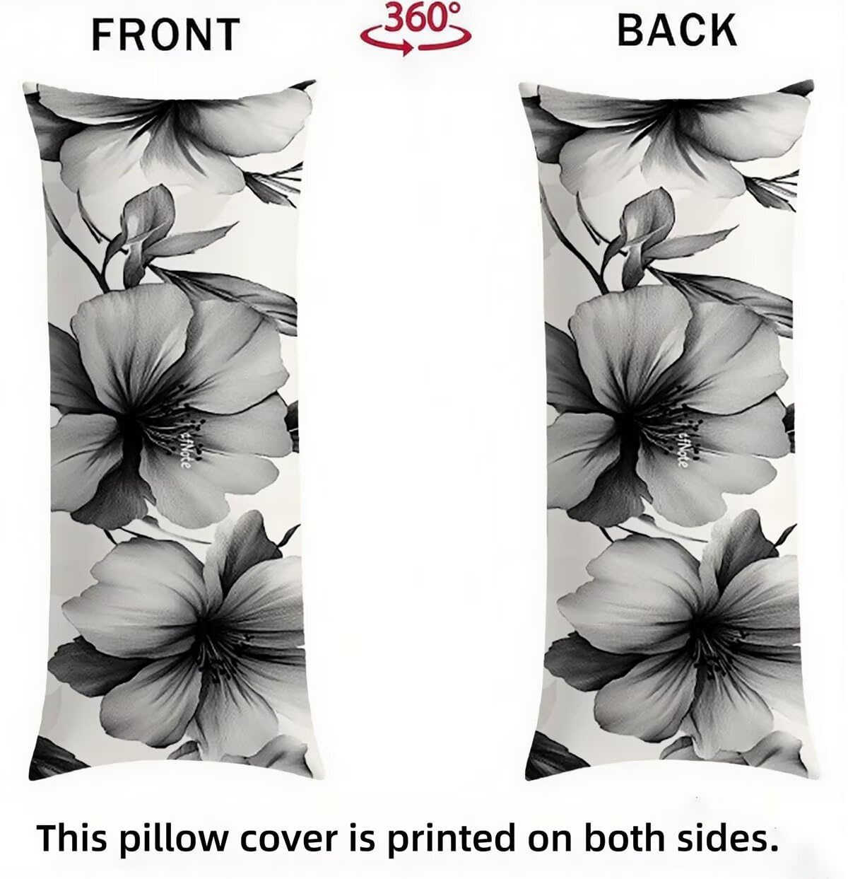Seitenschläferkissen Bezug Grau Kissenbezug 60 x 180 Schwangerschaftskissen Blume, Leinen Atmungsaktiv und Weich Body Pillow, für Deko Wohnzimmer Sofa Kopfkissenbezug, Geschenke für Fraue T-9240