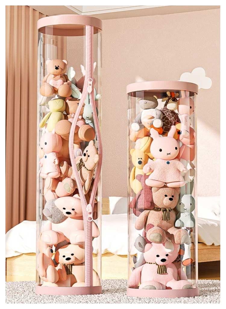 Amazon｜ファスナー開閉！ぬいぐるみ収納 大容量 透明 筒 収納ケース