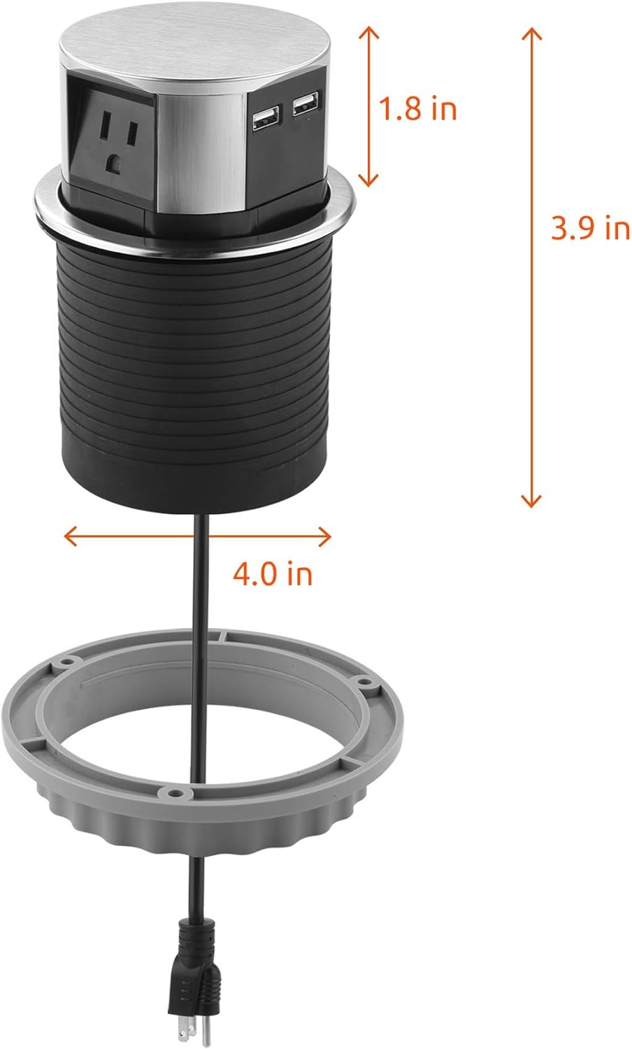 Link2Home Space Saver Pop Up Outlet Bundle, Two Outlets -2.4A Fast Charge, Splash Resistant, Stainless-Steel Finish, for Kitchen Counter Island, Office, Table, and Workshop