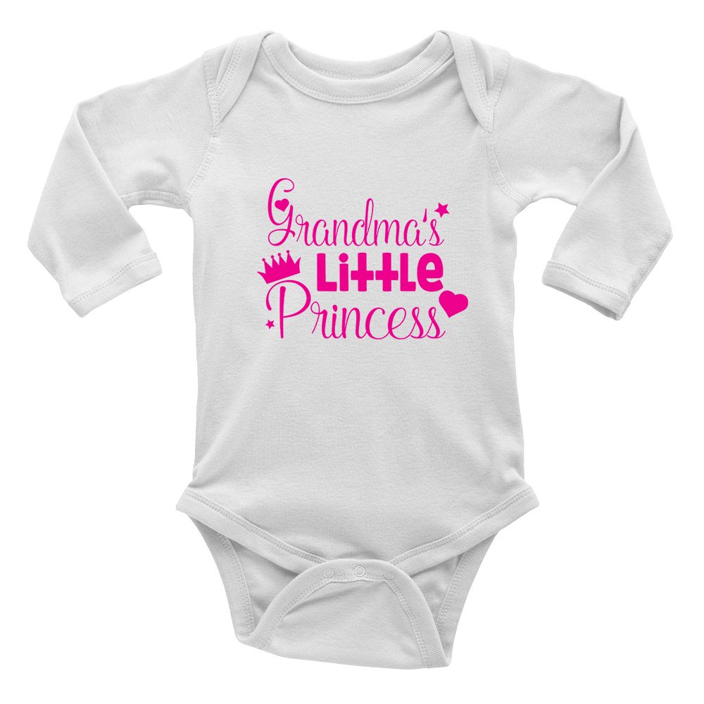 Shopagift Grandma's Little Princess Girls Pink Cute Long Sleeve Baby Vest Bodysuit