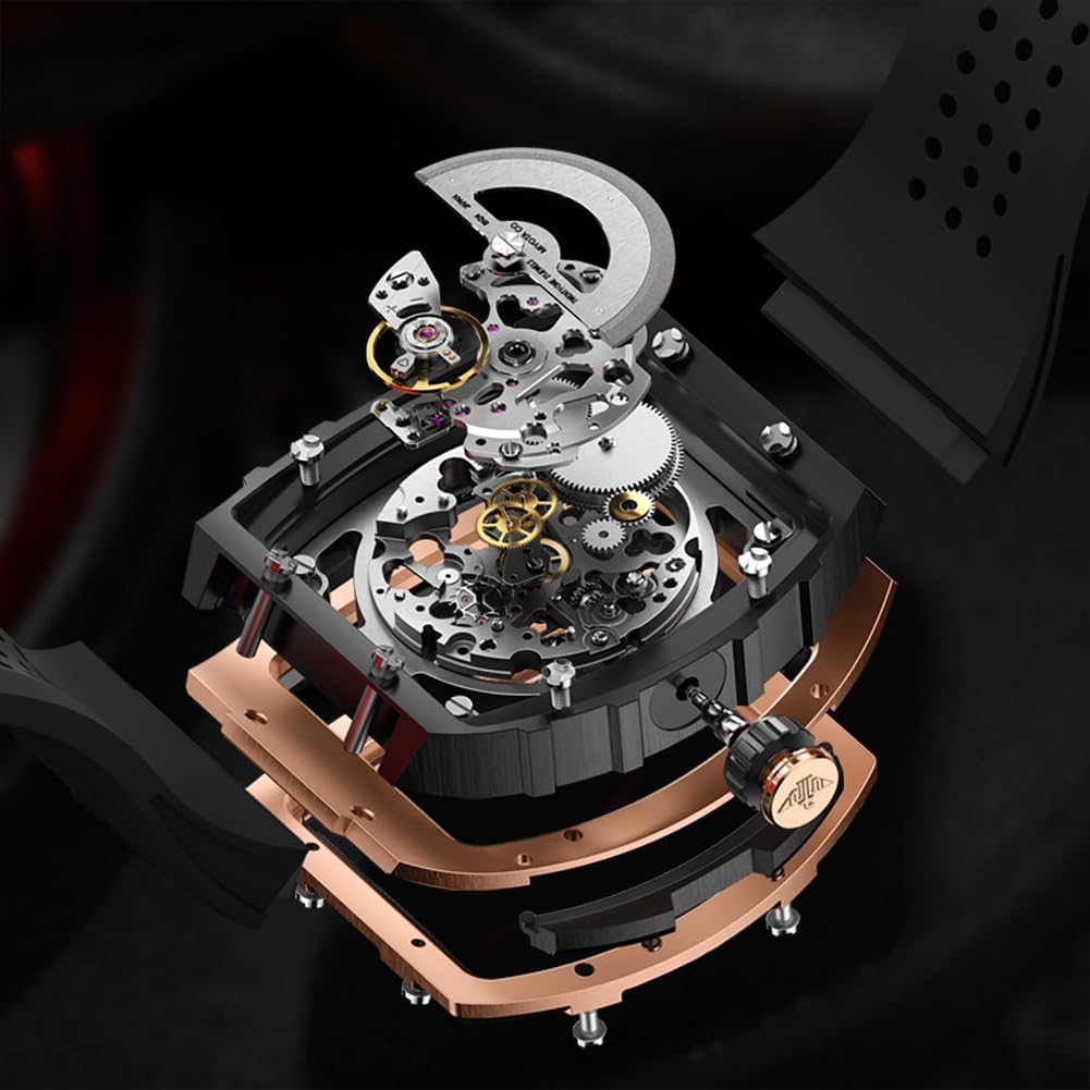 OUPINKE Watch Men Self Winding Luxury Skeleton Mechanical Business Dress Square Wrist Watches Calendar Black Watches - Image 3
