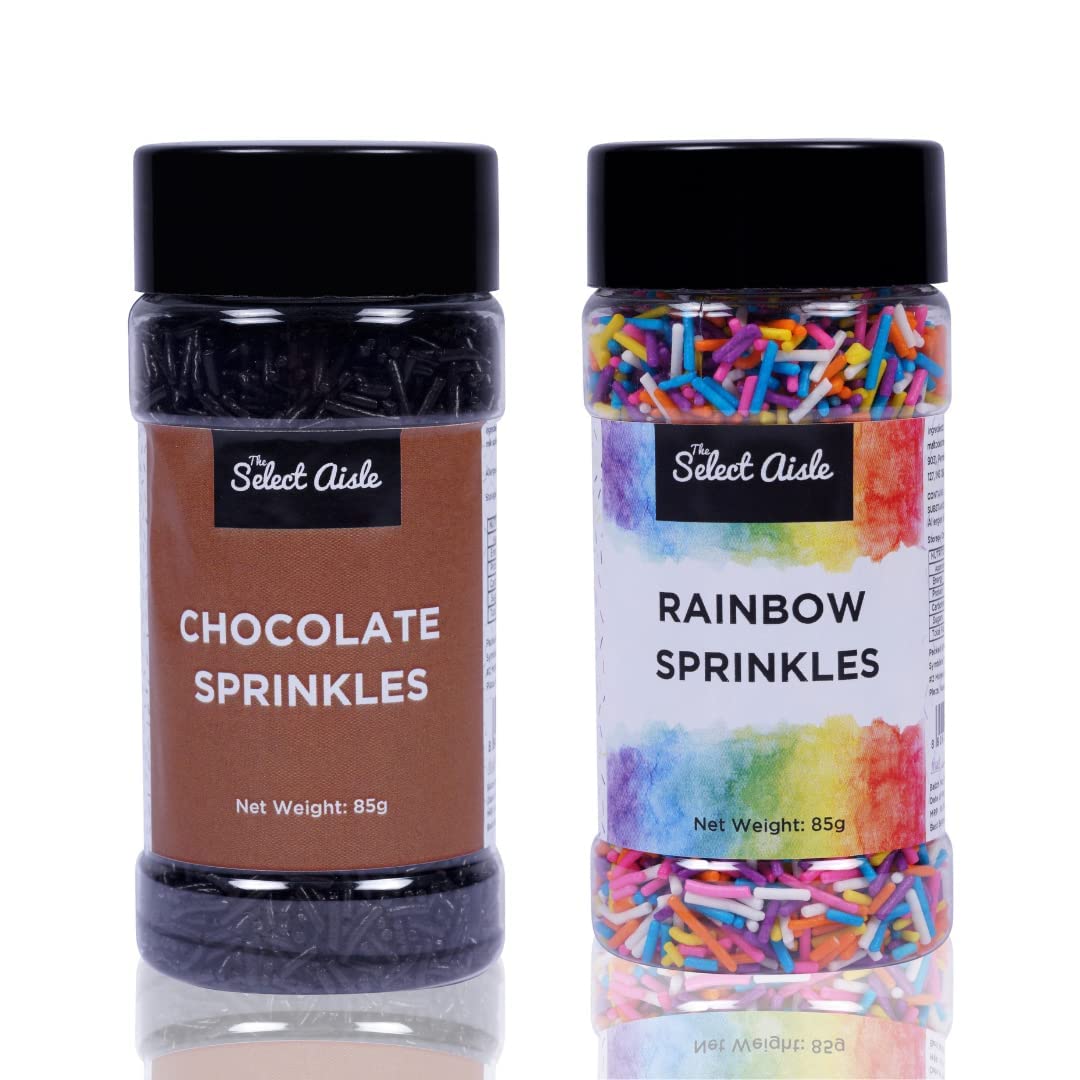 The Select Aisle Cake Sprinkles Combo of Chocolate Sprinkles(85g) and Rainbow Sprinkles(85g)-170g [Cake Decorations Kit/Bundle/Combo| Baking Decor | Multicolor Colorful Sprinkles/Vermicelli/Strands] (B09RPYC5DP) Amazon Price History, Amazon Price Tracker