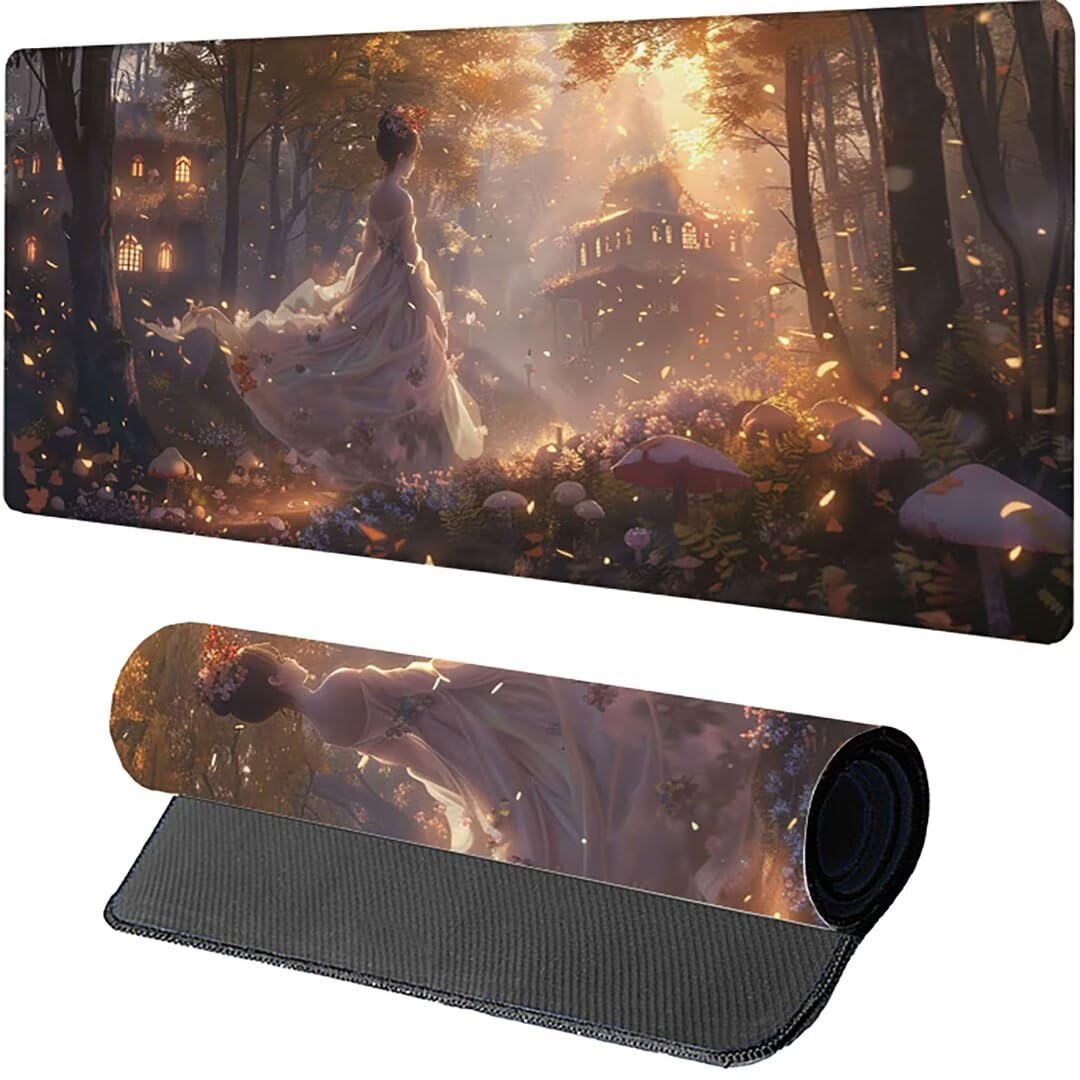 Excel Shortcut-Tasten-Mauspad - erweitertes großes 1200 x 600mm XL-Spickzettel-Gaming-Mauspad | PC-Büro-Tabellenkalkulation-Tastaturmatte | rutschfeste genähte Kante Wald Fee