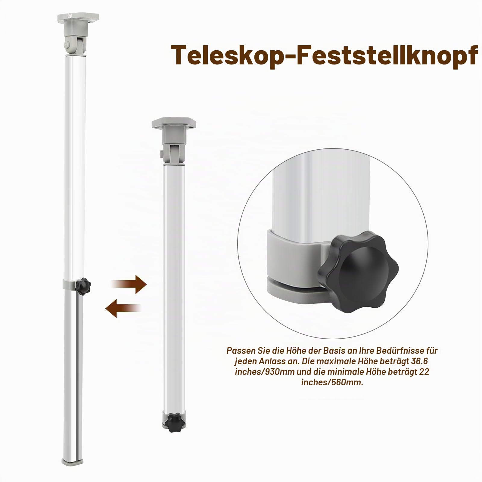 Removable Table Leg RV Accessories, Laptop Table Leg, 560-930 mm/22-36,6 Zoll, HöHenverstellbares Tischbein, Teleskopierbare KlappstüTze, Aluminiumlegierung FüR Wohnmobil, Caravan, Yacht
