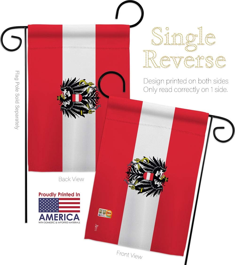 Austria w Eagle Garden Flag Set with Stand Regional Nationality Nation International World Country Particular Area Small Decorative Gift Yard House Banner Made In USA 13 X 18.5
