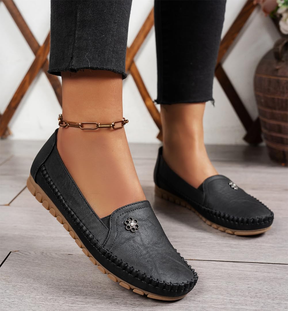 Orthopädische Damen-Ledermokassins, leichte Flache Loafer im Vintage-Stil, Bequeme Freizeitschuhe für Büro und Freizeit
