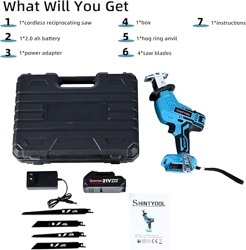 Miniatura 2 de Sierra alternativa inalámbrica de 21 V, sierra recíproca con batería de 2.0 Ah con cargador, yunque de anillo de cerdo y 4 cuchillas para cortar