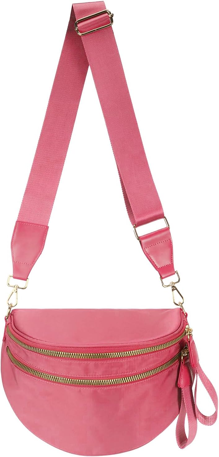 Pure Colour Crossbody Bag Bum Bag for Women,Spacious Purse Fanny Packs Belt Bag,Oversized Bum Bag (Colour Bum Bag-Watermelon Red)