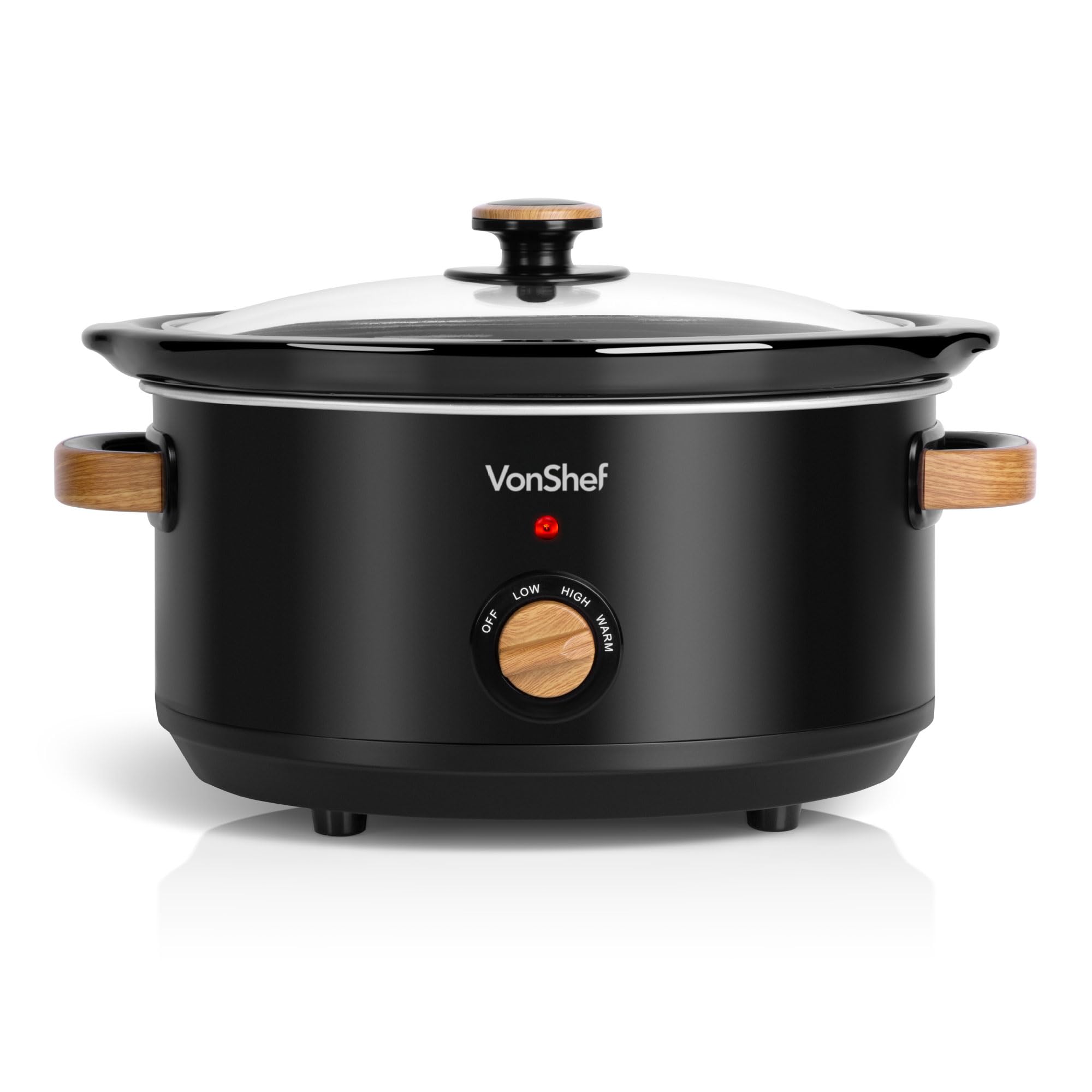 VonShef Slow Cooker 3.5L - Nordic Design Large Slow Cooker with Removable Non-stick Ceramic Bowl, Tempered Glass Lid, 3 Heat Settings & Keep Warm Function & Cool Touch Handles - Fika Range